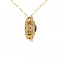 Round Amethyst & Diamond Halo Pendant Necklace 14k Yellow Gold (1.55ct)