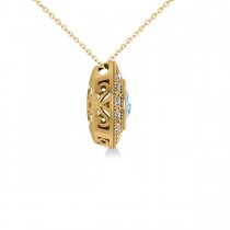 Round Aquamarine & Diamond Halo Pendant Necklace 14k Yellow Gold (1.76ct)