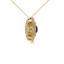 Round Blue Sapphire & Diamond Halo Pendant Necklace 14k Yellow Gold (1.86ct)