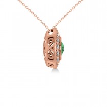 Round Emerald & Diamond Halo Pendant Necklace 14k Rose Gold (1.71ct)