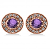 Amethyst & Diamond Halo Round Earrings 14k Rose Gold (3.10ct)