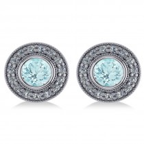 Aquamarine & Diamond Halo Round Earrings 14k White Gold (3.52ct)