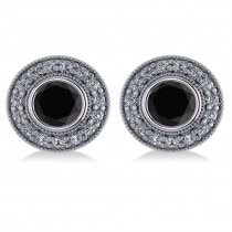 Black Diamond & Diamond Halo Round Earrings 14k White Gold (2.90ct)