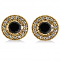 Black Diamond & Diamond Halo Round Earrings 14k Yellow Gold (2.90ct)