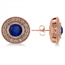 Blue Sapphire & Diamond Halo Round Earrings 14k Rose Gold (3.72ct)
