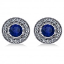 Blue Sapphire & Diamond Halo Round Earrings 14k White Gold (3.72ct)