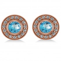 Blue Topaz & Diamond Halo Round Earrings 14k Rose Gold (3.62ct)