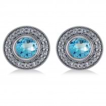 Blue Topaz & Diamond Halo Round Earrings 14k White Gold (3.62ct)