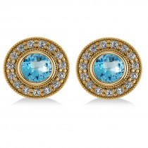 Blue Topaz & Diamond Halo Round Earrings 14k Yellow Gold (3.62ct)