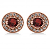 Garnet & Diamond Halo Round Earrings 14k Rose Gold (3.70ct)