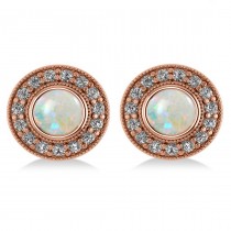 Opal & Diamond Halo Round Earrings 14k Rose Gold (2.40ct)