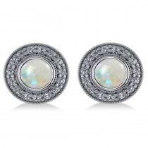 Opal & Diamond Halo Round Earrings 14k White Gold (2.40ct)