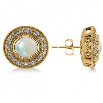 Opal & Diamond Halo Round Earrings 14k Yellow Gold (2.40ct)