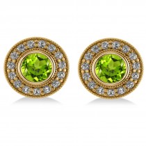 Peridot & Diamond Halo Round Earrings 14k Yellow Gold (3.12ct)