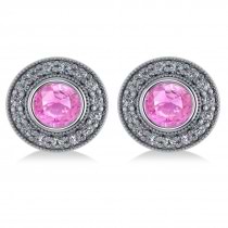 Pink Sapphire & Diamond Halo Round Earrings 14k White Gold (3.72ct)