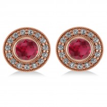 Ruby & Diamond Halo Round Earrings 14k Rose Gold (3.72ct)