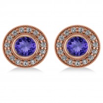 Tanzanite & Diamond Halo Round Earrings 14k Rose Gold (3.72ct)