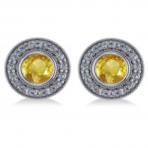 Yellow Sapphire & Diamond Halo Round Earrings 14k White Gold (3.72ct)