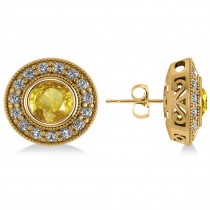 Yellow Sapphire & Diamond Halo Round Earrings 14k Yellow Gold (3.72ct)