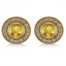 Yellow Sapphire & Diamond Halo Round Earrings 14k Yellow Gold (3.72ct)