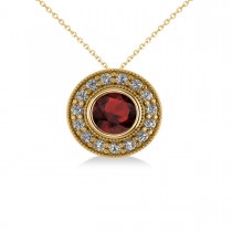 Round Garnet & Diamond Halo Pendant Necklace 14k Yellow Gold (1.85ct)