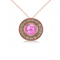 Round Pink Sapphire & Diamond Halo Pendant Necklace 14k Rose Gold (1.86ct)