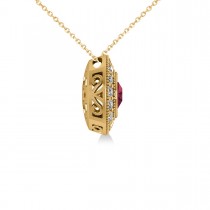Round Ruby & Diamond Halo Pendant Necklace 14k Yellow Gold (1.86ct)