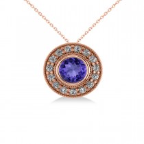 Round Tanzanite & Diamond Halo Pendant Necklace 14k Rose Gold (1.86ct)