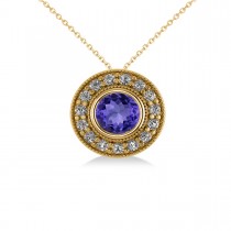 Round Tanzanite & Diamond Halo Pendant Necklace 14k Yellow Gold (1.86ct)