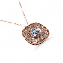 Diamond Halo Cushion Pendant Necklace 14k Rose Gold (1.26ct)
