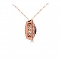 Amethyst & Diamond Halo Cushion Pendant Necklace 14k Rose Gold (1.27ct)