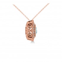 Aquamarine & Diamond Halo Cushion Pendant Necklace 14k Rose Gold (1.23ct)