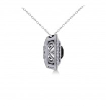 Black Diamond & Diamond Halo Cushion Pendant Necklace 14k White Gold (1.26ct)