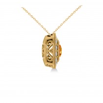 Citrine & Diamond Halo Cushion Pendant Necklace 14k Yellow Gold (1.27ct)