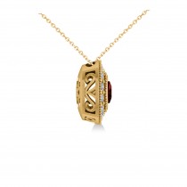 Garnet & Diamond Halo Cushion Pendant Necklace 14k Yellow Gold (1.62ct)