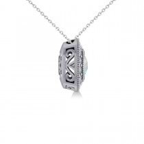 Opal & Diamond Halo Cushion Pendant Necklace 14k White Gold (0.97ct)