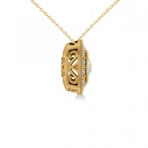 Opal & Diamond Halo Cushion Pendant Necklace 14k Yellow Gold (0.97ct)