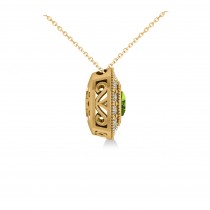 Peridot & Diamond Halo Cushion Pendant Necklace 14k Yellow Gold (1.52ct)