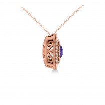 Tanzanite & Diamond Halo Cushion Pendant Necklace 14k Rose Gold (1.62ct)