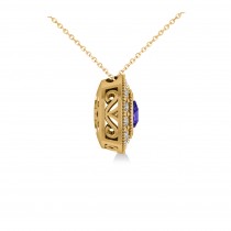 Tanzanite & Diamond Halo Cushion Pendant Necklace 14k Yellow Gold (1.62ct)