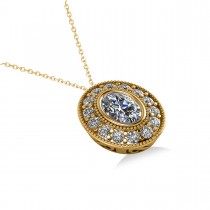 Diamond Halo Oval Pendant Necklace 14k Yellow Gold (1.18ct)