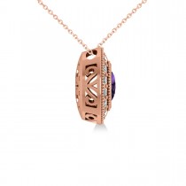 Amethyst & Diamond Halo Oval Pendant Necklace 14k Rose Gold (1.27ct)