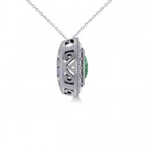 Emerald & Diamond Halo Oval Pendant Necklace 14k White Gold (1.27ct)