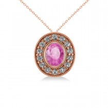 Pink Sapphire & Diamond Halo Oval Pendant Necklace 14k Rose Gold (1.42ct)