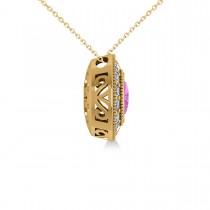 Pink Sapphire & Diamond Halo Oval Pendant Necklace 14k Yellow Gold (1.42ct)