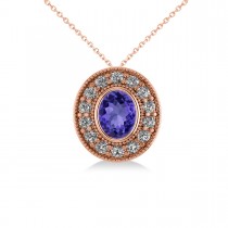 Tanzanite & Diamond Halo Oval Pendant Necklace 14k Rose Gold (1.31ct)