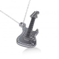 Diamond Guitar Music Pendant Necklace 14k White Gold (0.07ct)