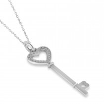 Diamond Heart Key Pendant Necklace 14k White Gold (0.10ct)