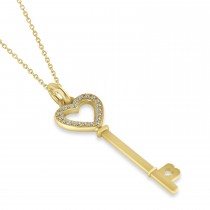 Diamond Heart Key Pendant Necklace 14k Yellow Gold (0.10ct)