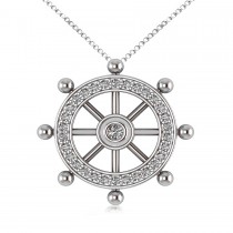 Diamond Ship's Wheel Pendant Necklace in 14k White Gold (0.50ct)